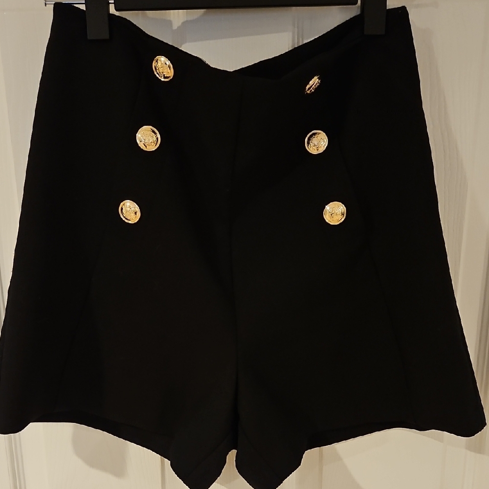 Zara Black High Waist Shorts with Gold Buttons